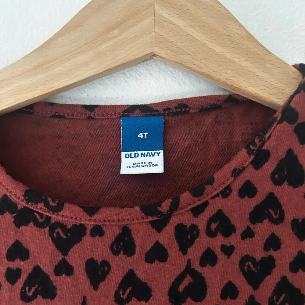 Old Navy Girls 4T Kids Cotton Dress Long Sleeve Black Maroon Heart Pattern